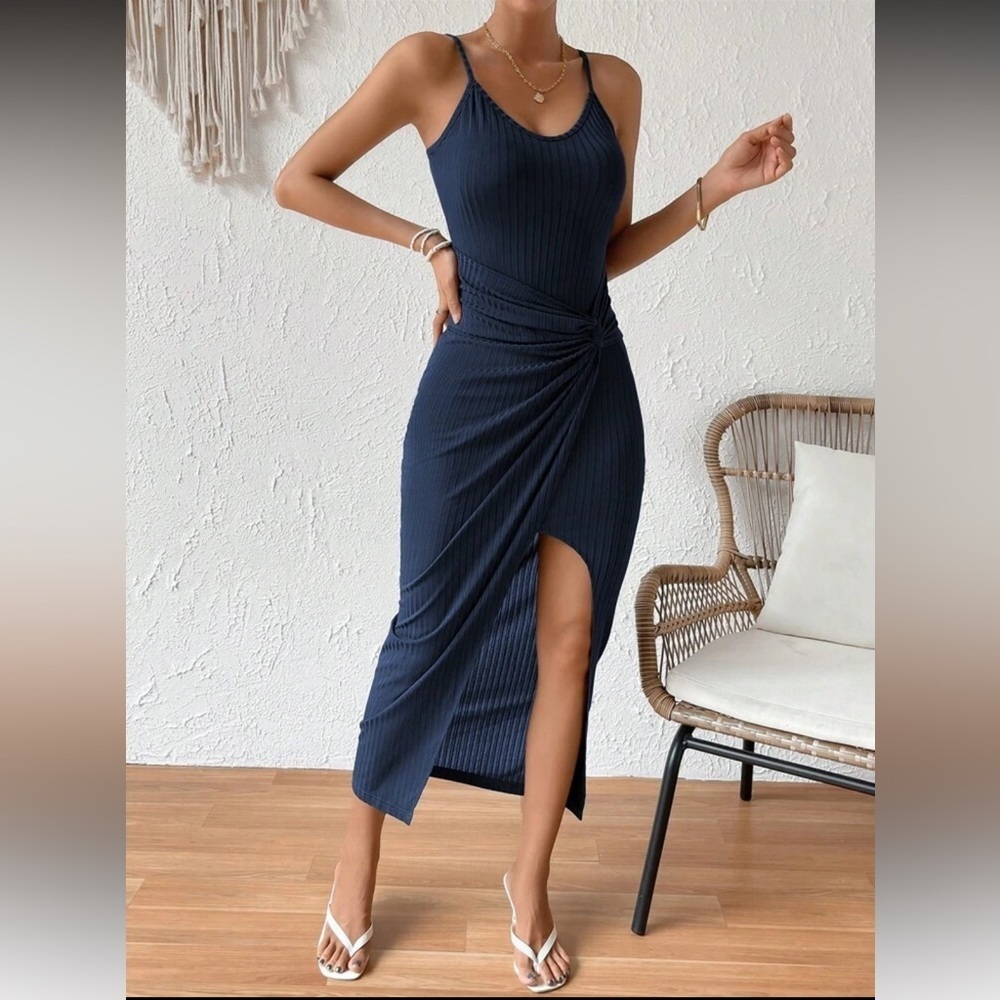 SHEIN Elegant Navy Blue Sleeveless Dress medium